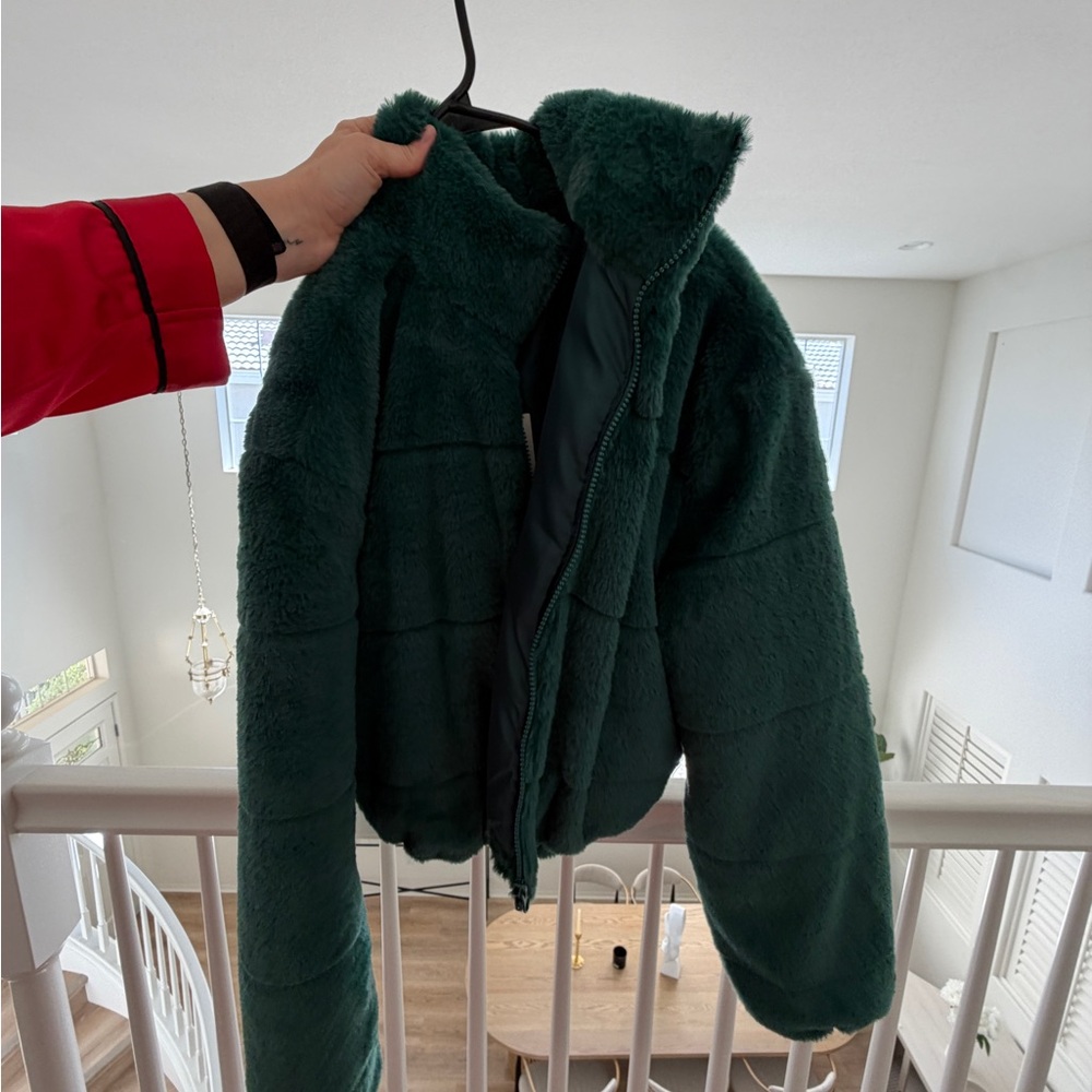 Deep Green Plush Zip-Up Jacket